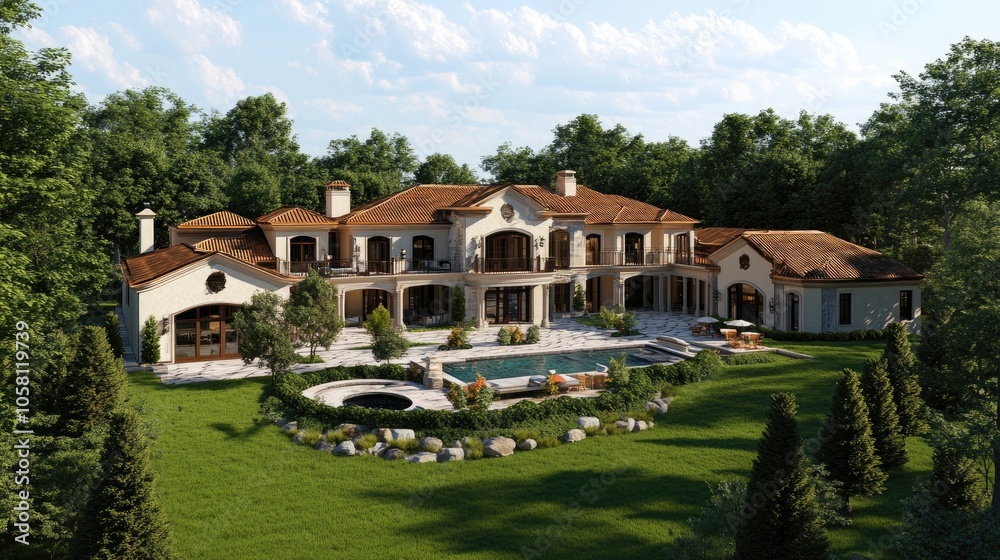 Luxury Home 3D Render in Beautiful Natural Setting Luxury Home 3D Render in Beautiful Natural Setting