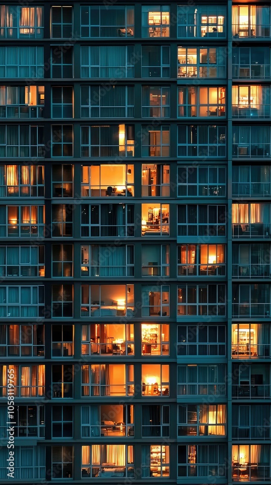 Luxury High-Rise Apartment Close-Up at Dusk Luxury High-Rise Apartment Close-Up at Dusk