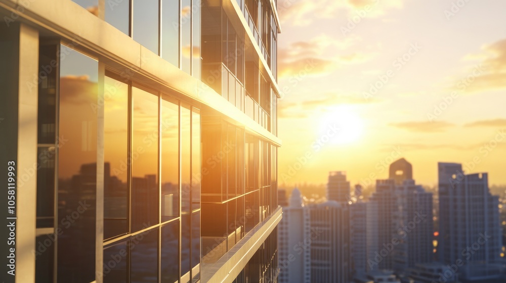 Elegant 3D Rendering of High Rise Exterior at Sunset Elegant 3D Rendering of High Rise Exterior at Sunset