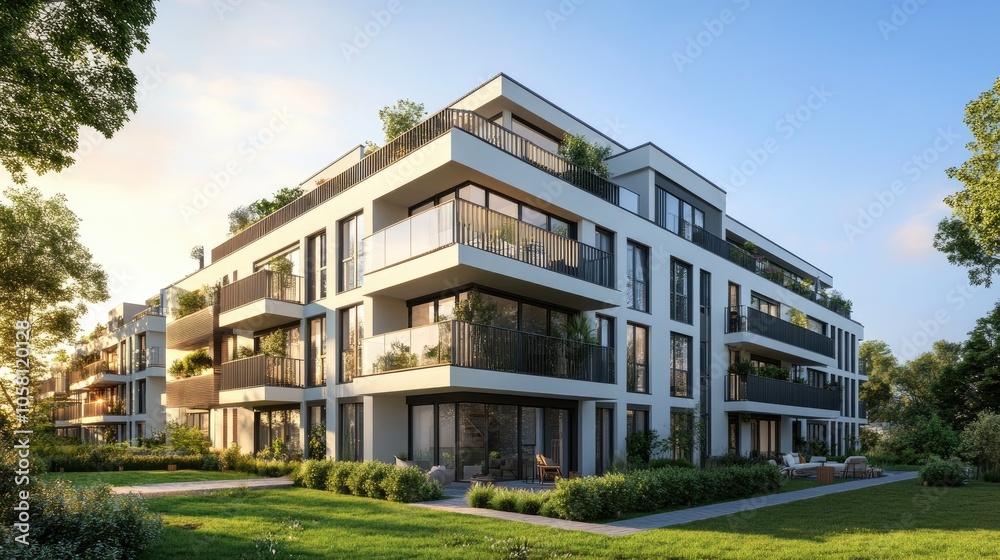 Modern Elegant Residential Building in 3D Illustration Modern Elegant Residential Building in 3D Illustration