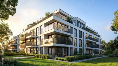 Modern Elegant Residential Building in 3D Illustration