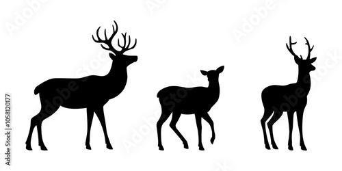 Jeleń - sylwetki na białym tle. Ilustracja wektorowa.