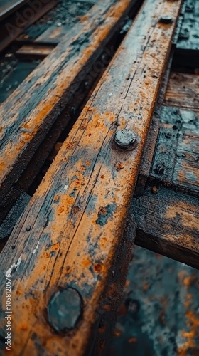 Close-Up of Wooden Ties and Steel Rails