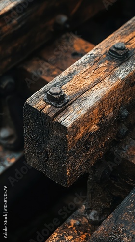 Close-Up of Wooden Ties and Steel Rails