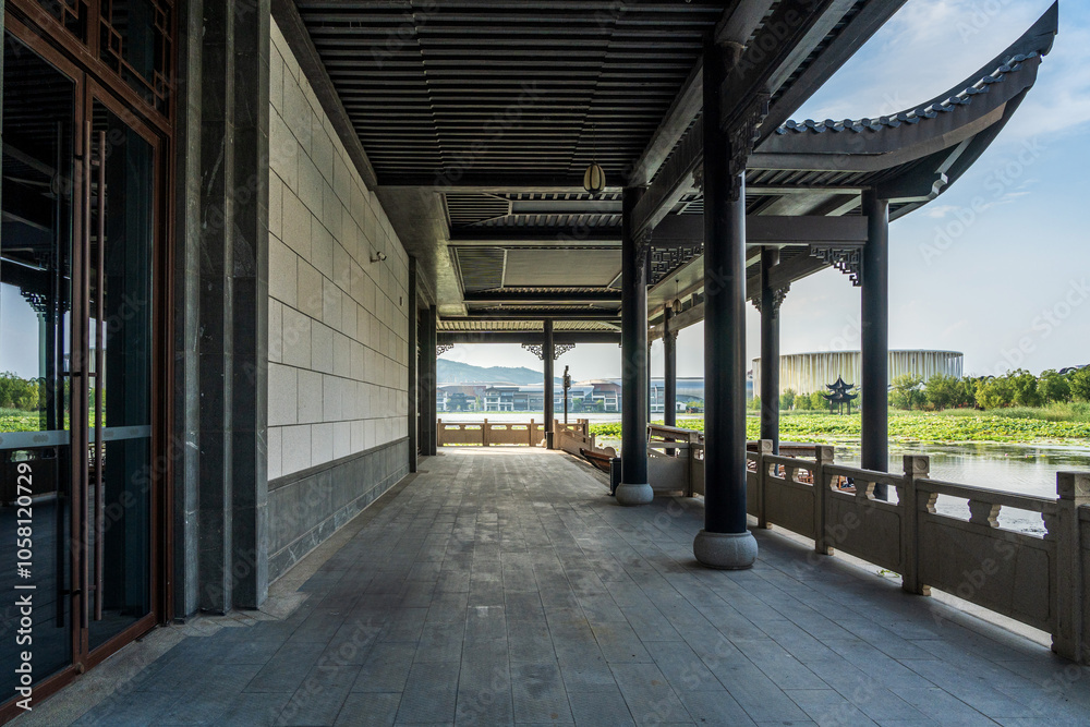 Traditional Asian Architecture Overlooking Scenic Lake Traditional Asian Architecture Overlooking Scenic Lake