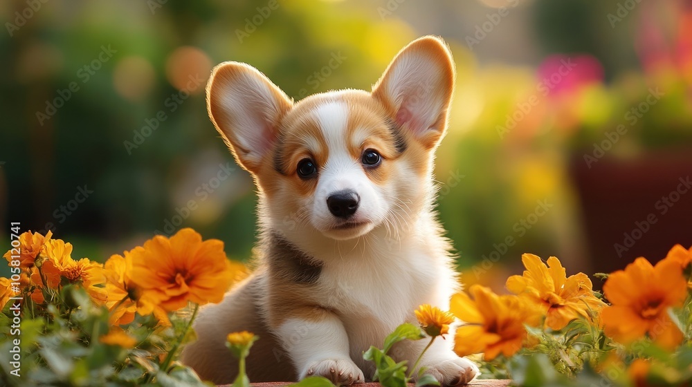 Adorable Puppy in a Garden