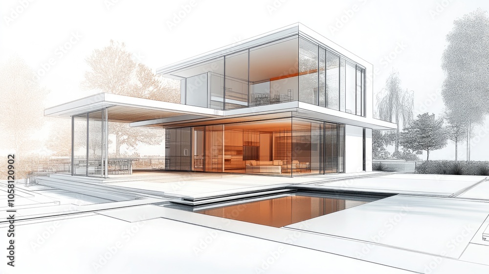 Fototapeta premium Modern Home Design Illustration in 3D View
