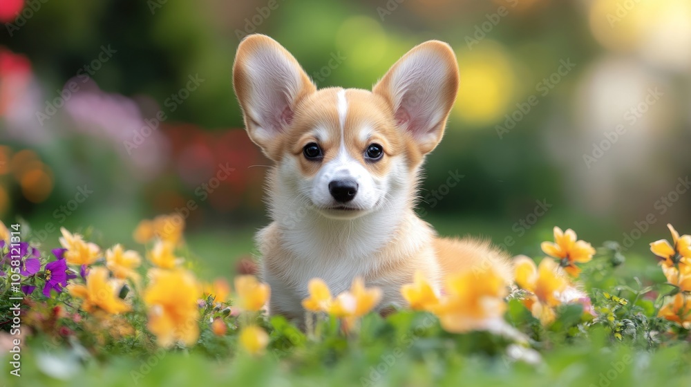 Adorable Puppy in a Field of Flowers Adorable Puppy in a Field of Flowers