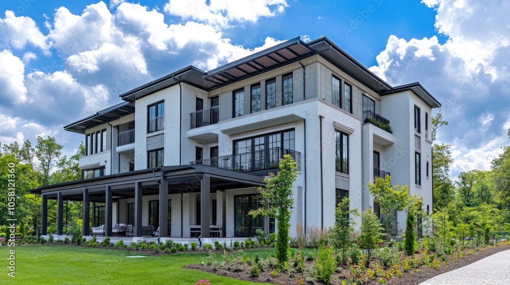 Modern Three-Story Duplex Building in Nature Modern Three-Story Duplex Building in Nature