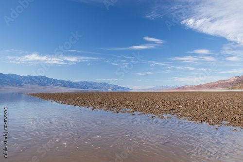 Lake Manly and salt flats at Badwater Basin in Death Valley National Park, California