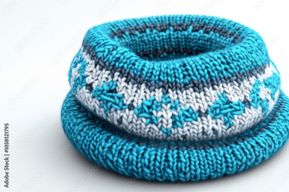 Knitted turquoise neck warmer with snowflake pattern offering warmth and stylish winter functionality perfect for winter sports outdoor activities or seasonal fashion Knitted turquoise neck warmer with snowflake pattern offering warmth and stylish winter functionality perfect for winter sports outdoor activities or seasonal fashion