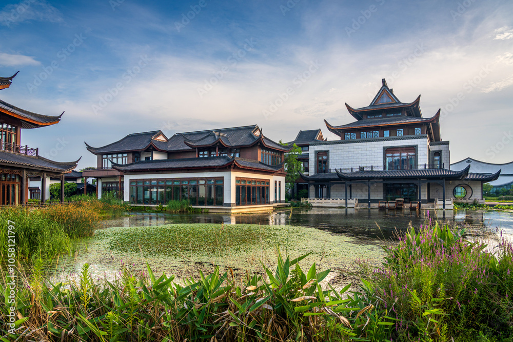 Tranquil Chinese Classical Buildings By Pond Tranquil Chinese Classical Buildings By Pond