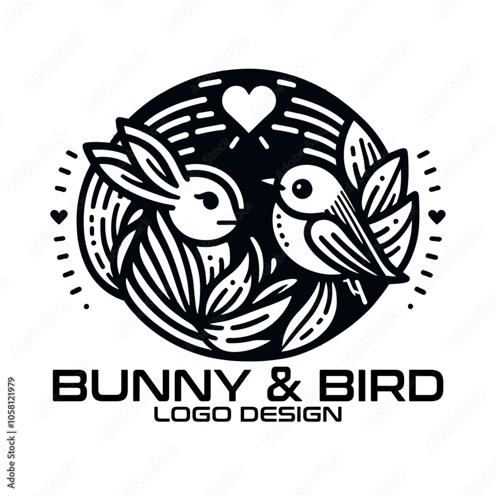 Fototapeta premium Bunny And Bird Vector Logo Design