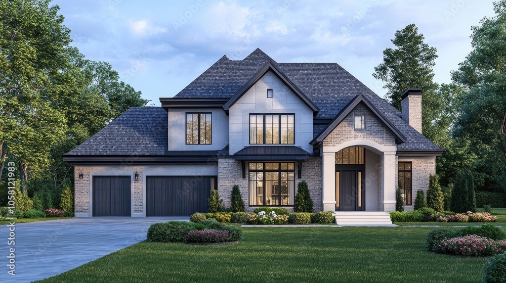 Upscale 3D Rendering of Modern House Exterior Upscale 3D Rendering of Modern House Exterior