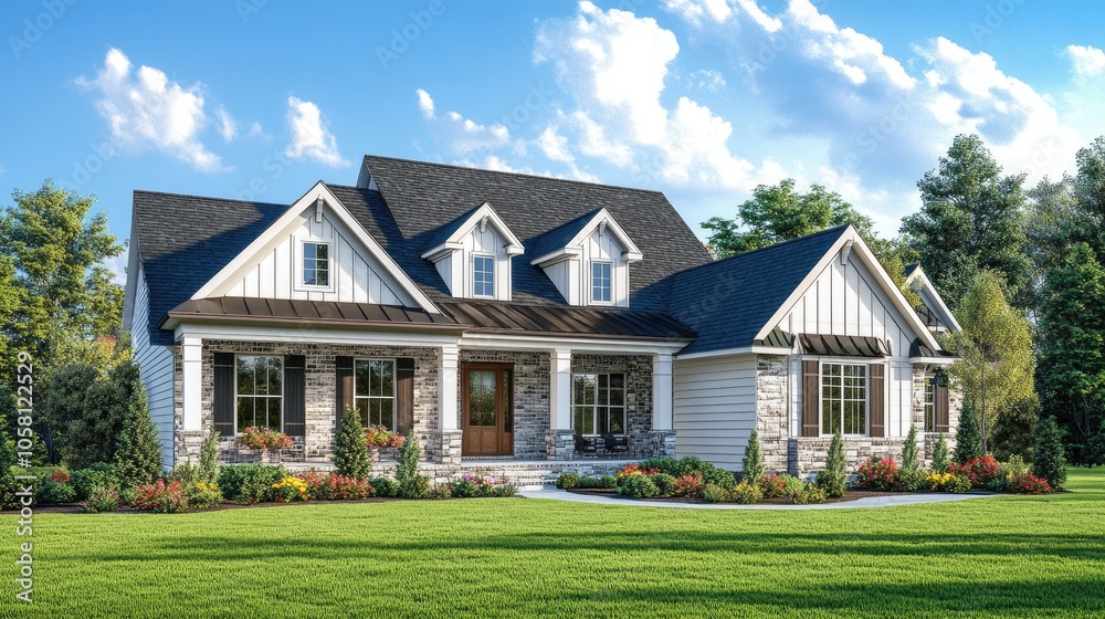Stunning 3D Rendering of Traditional Home Elevation Stunning 3D Rendering of Traditional Home Elevation