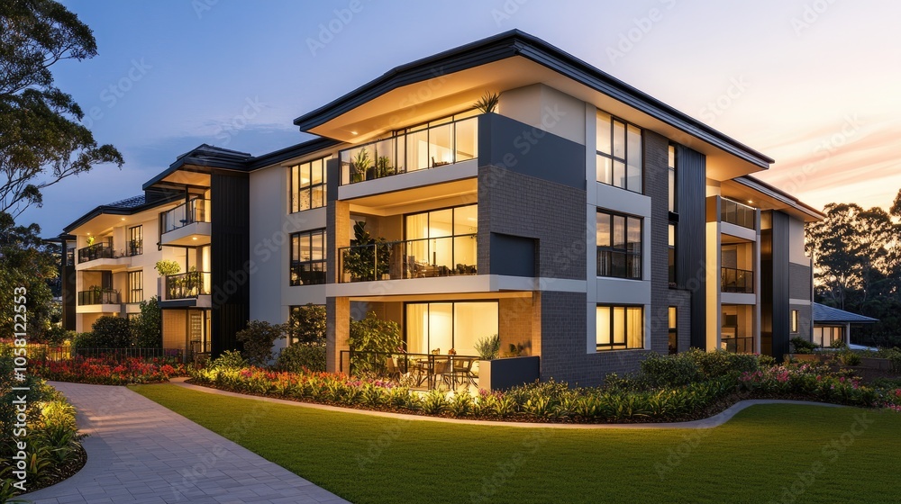 Obraz premium Modern 3D Illustration of Contemporary Apartment Exterior