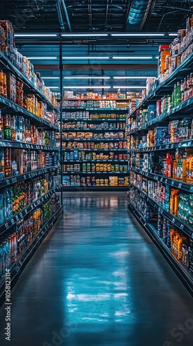 Dynamic Supermarket Aisle Filled with Products photo