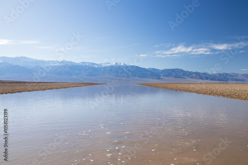 Lake Manly and salt flats at Badwater Basin in Death Valley National Park, California