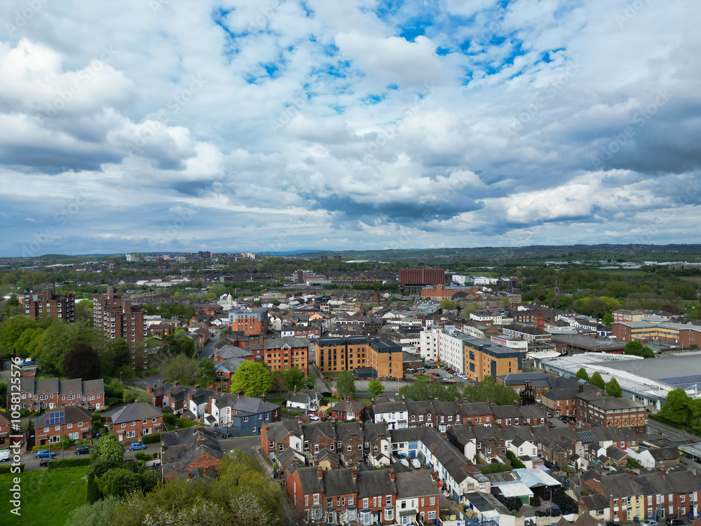 Aerial View of Central Stock-on-Trent City of England, United Kingdom. Aerial Footage Was Captured with Drone's Camera During Mostly Cloudy Day of May 4th, 2024 Aerial View of Central Stock-on-Trent City of England, United Kingdom. Aerial Footage Was Captured with Drone's Camera During Mostly Cloudy Day of May 4th, 2024