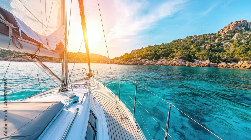 Dynamic View of a Sailing Boat in Clear Waters Dynamic View of a Sailing Boat in Clear Waters
