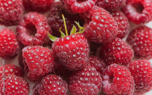 Detailed close-up of fresh raspberries with natural shadows, displaying rich texture and perfect ripeness for gourmet use