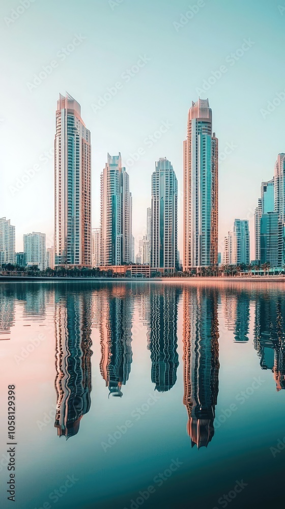 Serene Luxury Towers Reflected in Calm Water Serene Luxury Towers Reflected in Calm Water