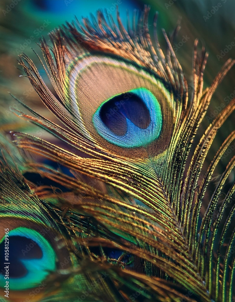 Fototapeta premium A close-up of a vibrant peacock feather, showcasing the intricate details of its iridescent colors.