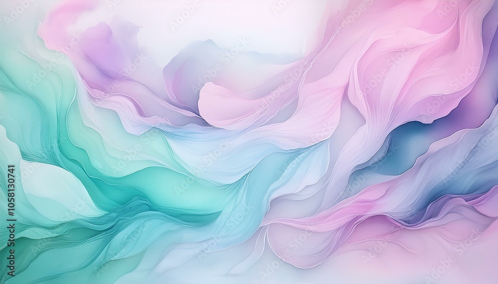 Abstract art with flowing pastel pink, green and blue swirls. Abstract art with flowing pastel pink, green and blue swirls.