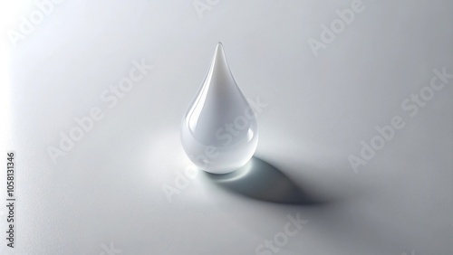 A single white tear drops onto a pristine white surface, minimalist, abstract, cleanliness, surface, emotional