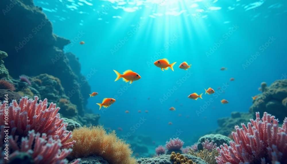Obraz premium Underwater Paradise Schools of Fish in a Coral Reef