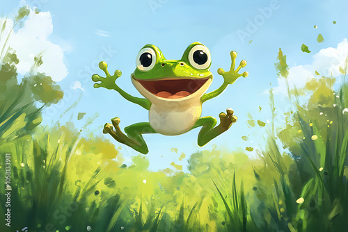 frog cartoon character jumping illustration