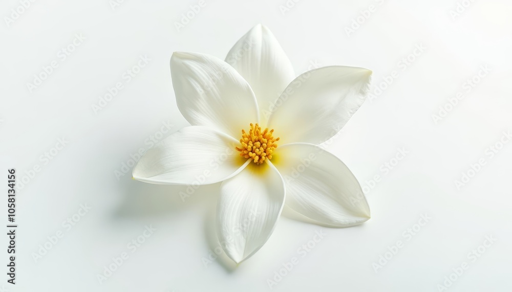 Elegance in bloom A pristine white flower with a vibrant yellow center Elegance in bloom A pristine white flower with a vibrant yellow center