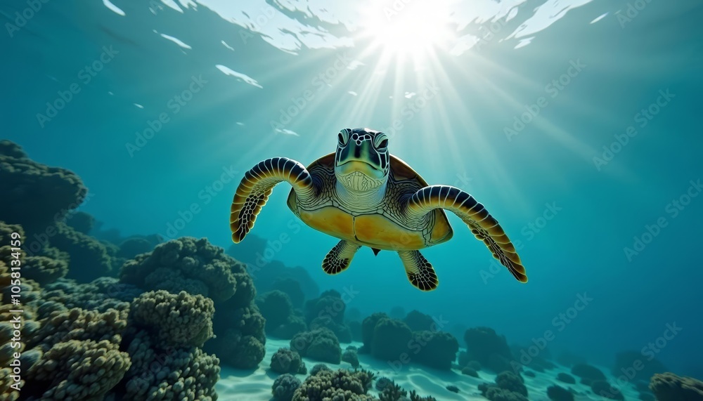 Obraz premium Underwater adventure with a sea turtle
