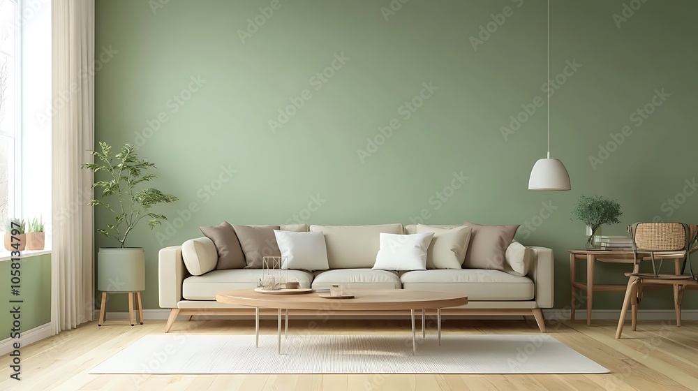 Obraz premium Modern Interior of Stylish Living Room ,Wall Mock Up, Frame , Poster with Beautiful Background, 3d render