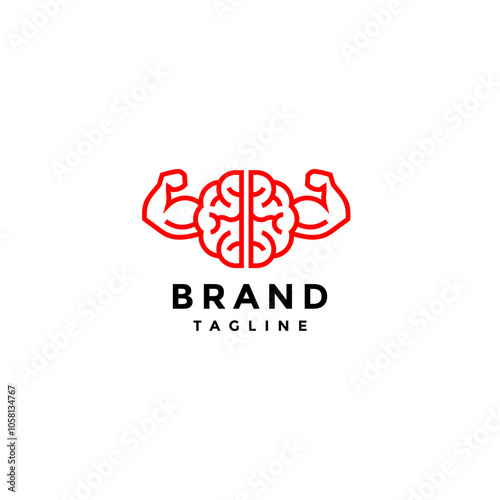 Simple Fun Mentally Strong Lines Logo Design. Simple Lines Brain Muscular Logo Design.