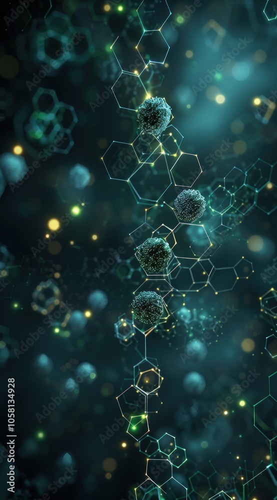 Abstract Molecular Structure with Green and Gold Tones Abstract Molecular Structure with Green and Gold Tones