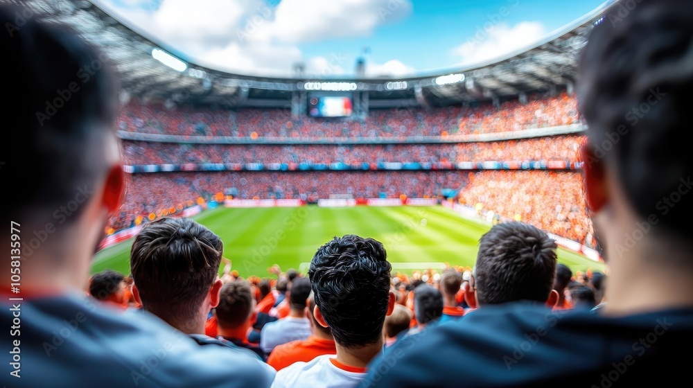 Spectators enjoying a thrilling match at a vibrant stadium under blue skies. Spectators enjoying a thrilling match at a vibrant stadium under blue skies.
