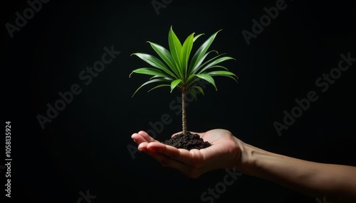  Nurturing the future A hand cradles a young plant