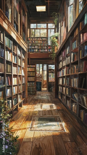 Artistic Aisle in a Cozy Bookstore