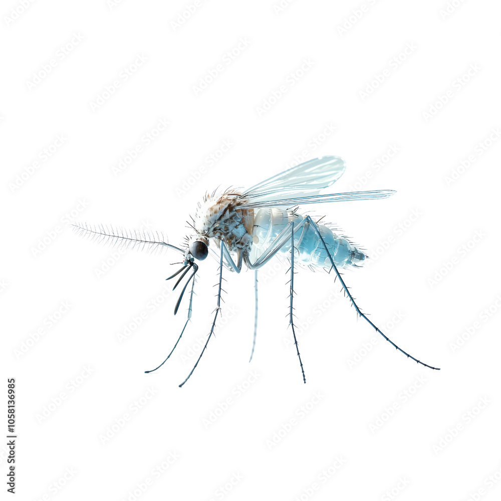 A Close-Up Study of a Transparent Mosquito Captured in Stunning Detail, Showcasing Its Delicate Features Against a Solid Black Background