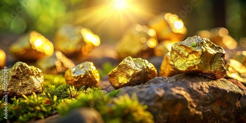 Golden Nuggets Gleaming in the Sun's Embrace, a Treasure Trove Hidden in the Lush Forest