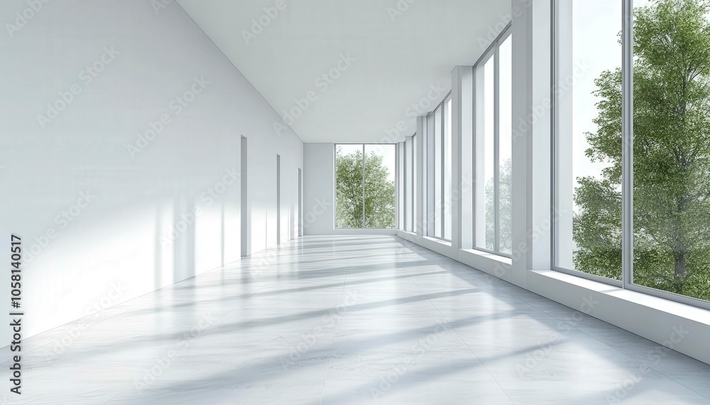 Modern Empty Corridor in Bright Office Space