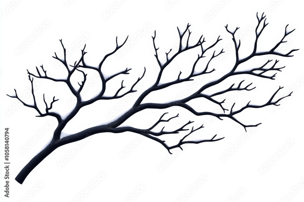 Silhouette of a bare branch in black ink style on a clean white background creating a minimalist high contrast image that captures natural forms with bold simplicity Silhouette of a bare branch in black ink style on a clean white background creating a minimalist high contrast image that captures natural forms with bold simplicity