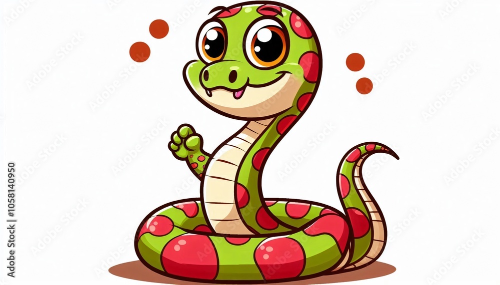 Fototapeta premium Cute Cartoon Snake with Red Spots Illustration