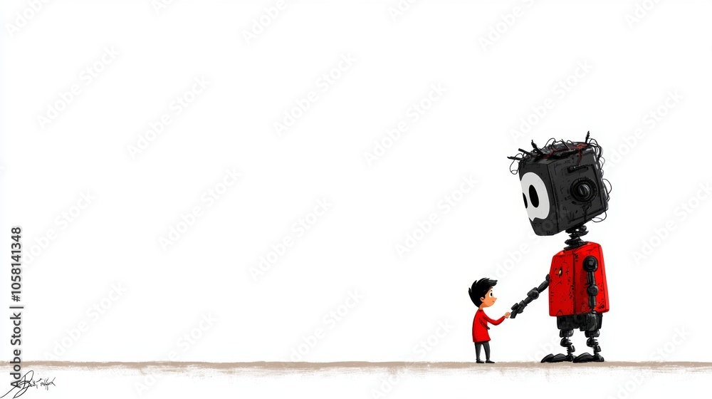 Robot and Child Shaking Hands Friendship Technology Future Innovation Robot and Child Shaking Hands Friendship Technology Future Innovation