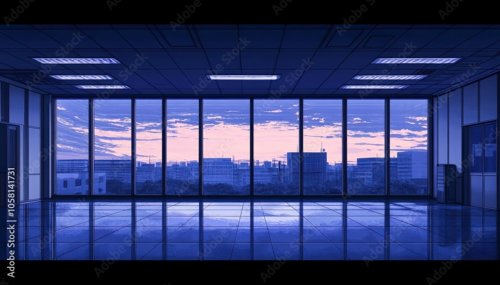 Office Background with Windows and Scenic View Office Background with Windows and Scenic View