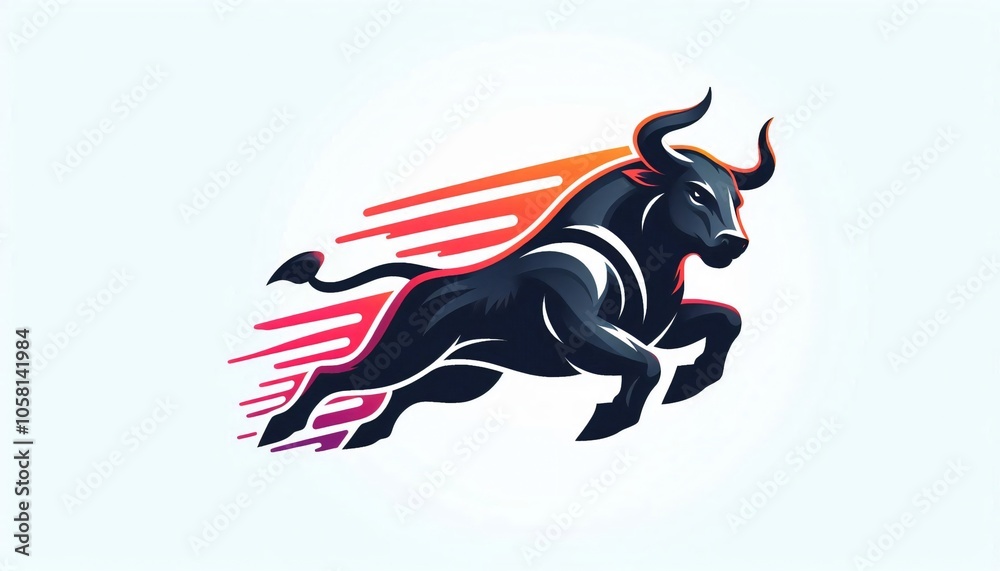 Powerful Black Bull with Red Speed Lines Logo Design