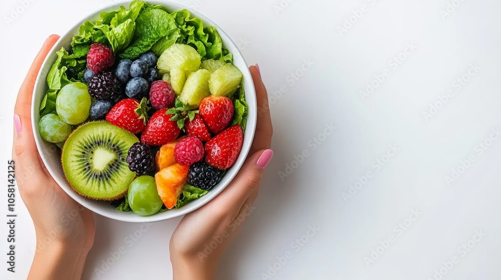 Healthy Fruit Salad Bowl Held by Hands Fresh Colorful Diet Food Healthy Fruit Salad Bowl Held by Hands Fresh Colorful Diet Food