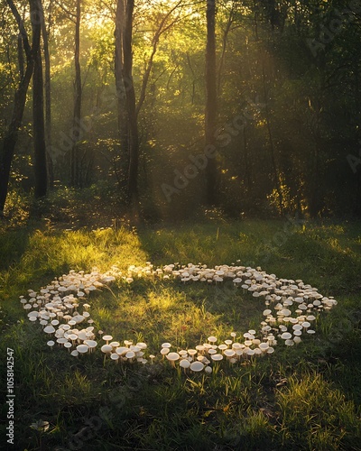 Fairy Ring of Mushrooms in Grass Clearing