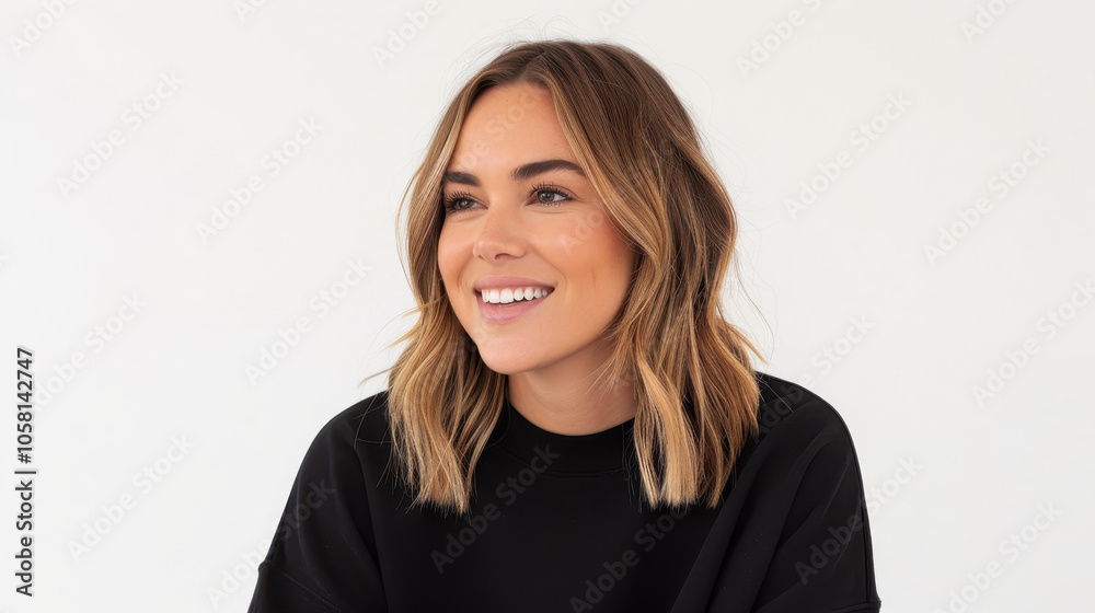 Bright and joyful woman laughing heartily, radiating positivity in a clean, white backdrop, capturing pure happiness. Bright and joyful woman laughing heartily, radiating positivity in a clean, white backdrop, capturing pure happiness.